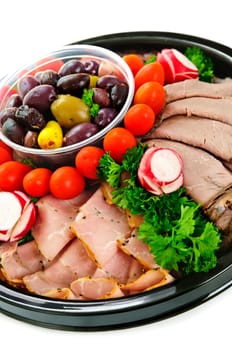 Isolated platter of assorted cold cut meat slices