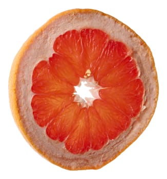 Round piece of grapefruit on a white isolated background