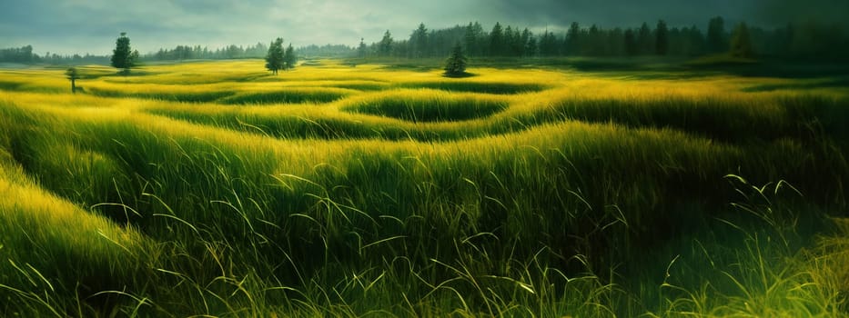 Green field, tree and blue sky.Great as a background,web banner. Generative AI