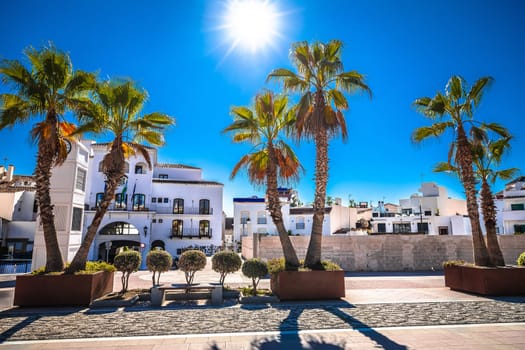 Town of Nerja white colorful street view, Andalusia region of Spain