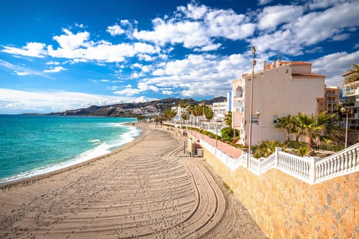 Town of Nerja turquoise sand  beach view, Andalusia region of Spain