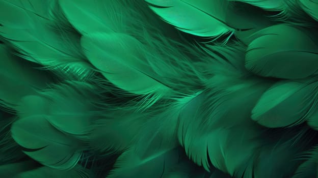 Beautiful abstract green feathers background, feather texture. AI