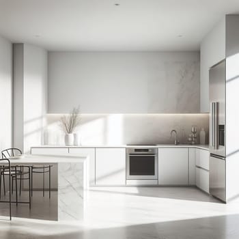 Modern kitchen interior in minimalist style. generative AI. High quality