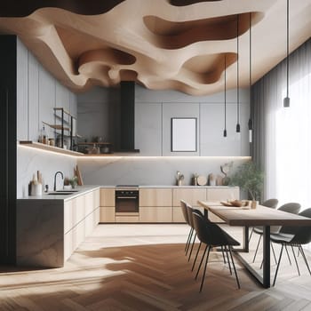 Modern kitchen interior in minimalist style. generative AI. High quality