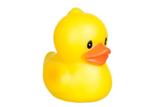 Yellow plastic duck isolated on a over white background