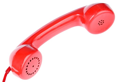 one red telephone a over white background