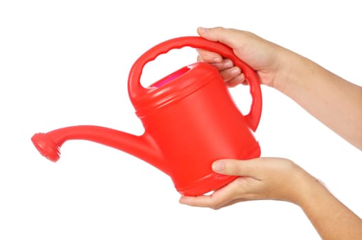 hands and a WATERING-CAN a over white background