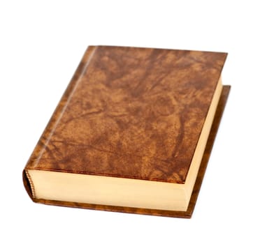 Old blank hardcover leather bound book isolated on white background