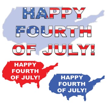 Concept illustration showing the map of the United States with the words "Happy 4th of July"" over it"