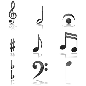 Glossy illustration showing different graphics commonly used in music notations