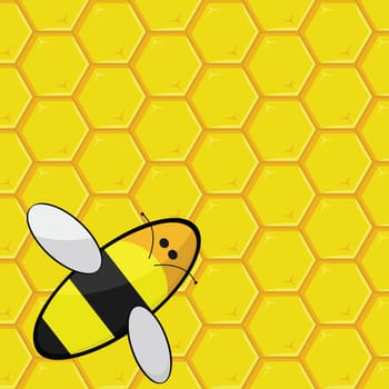 Cartoon illustration showing a bee over a honeycomb