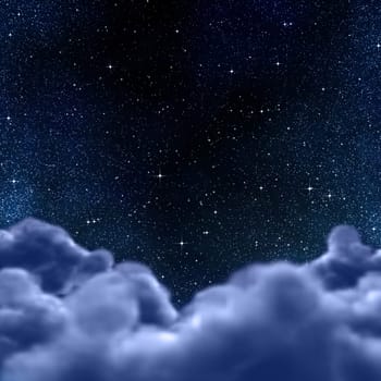 looking out to the stars in space or night sky through the clouds