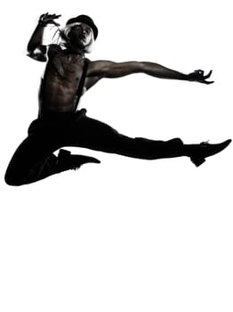one  african man dancer dancing on studio isolated white background