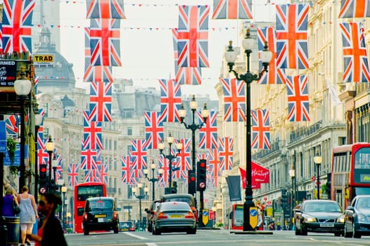 UK flags on tne London street taken on April 2011