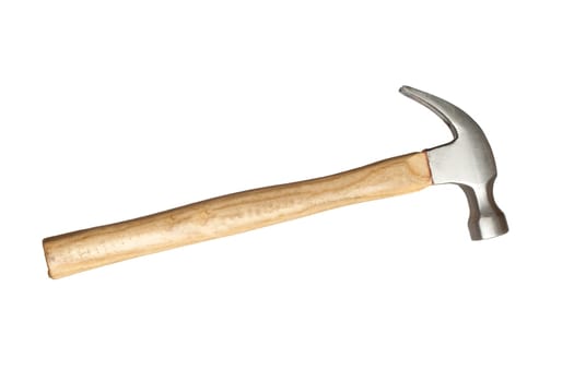 Metallic hammer with wooden handle isolated on white background