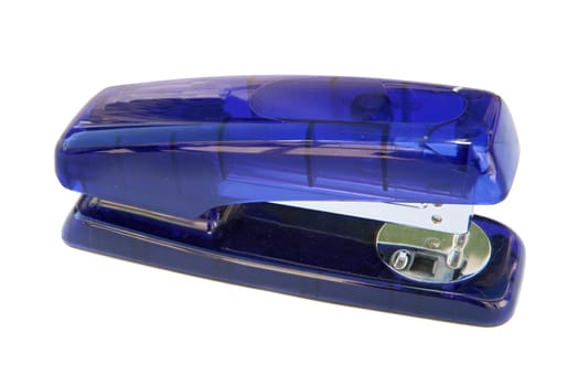 Blue plastic stapler isolated on white background