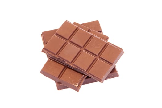 Broken chocolate bar on a over white background