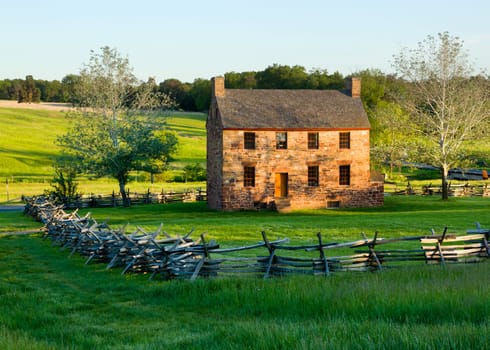 The old stone house in the center of the Manassas Civil War battlefield site near Bull Run
