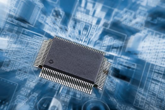 computers circuitboard, microchips and resistor, and with a slight zoom effect