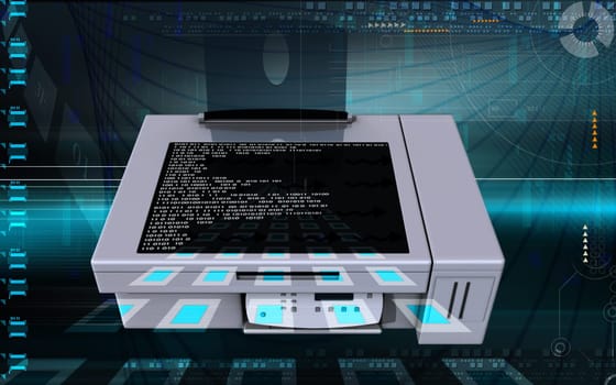 Digital illustration of printer in colour background