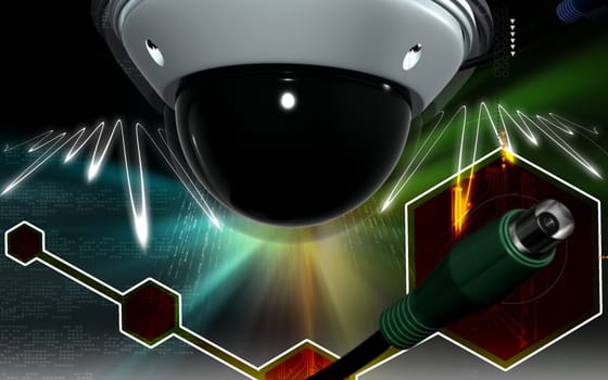 Digital illustration of security camera in colour background