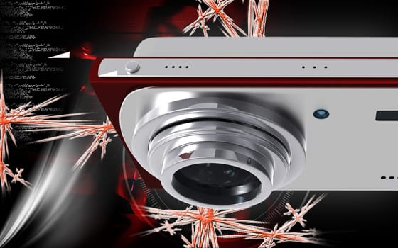 Digital illustration of camera in colour background