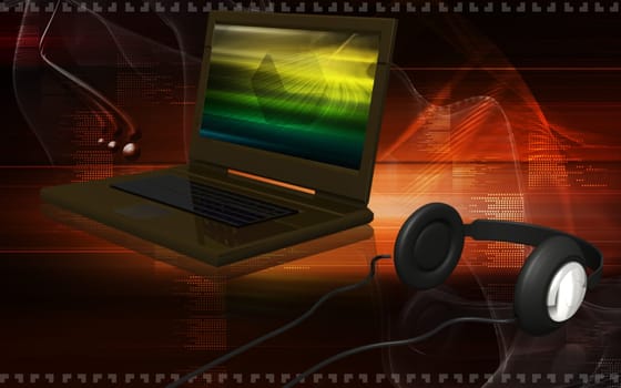 Digital illustration of lap top in colour background