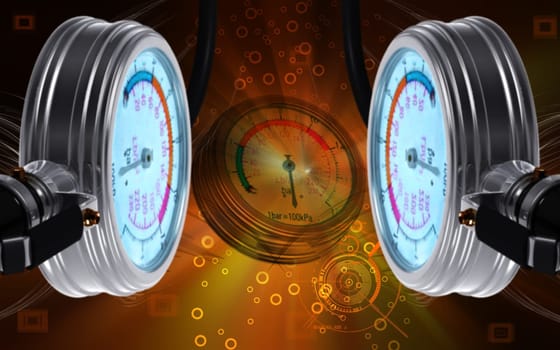Digital illustration of Air tyre inflator in colour background
