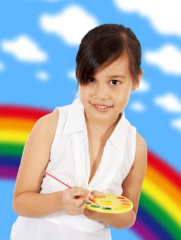 Young Artistic Girl With A Paint Set In Her Playrorm