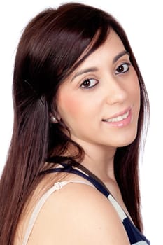 Beautiful brunette girl isolated on a over white background