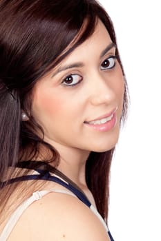 Beautiful brunette girl isolated on a over white background