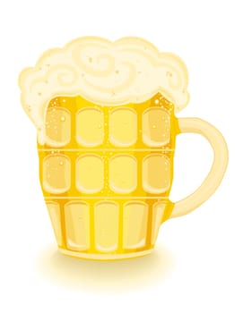 Frothy cold beer in a mug. Isolated over white background.