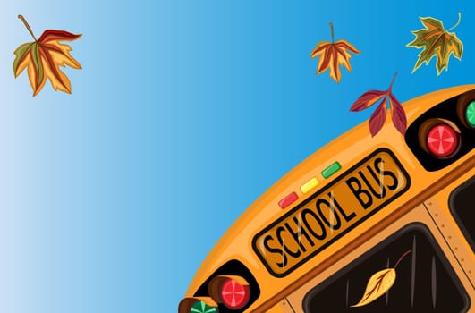 Back to School in September with school bus and autumn leaves.