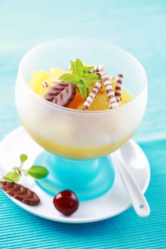 Pineapple dessert with chocolate and mint