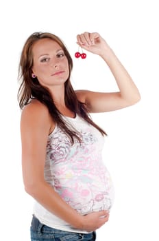Beautiful pregnant woman in studio isolated on white