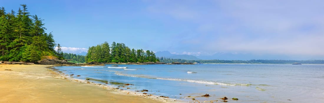 Panoramic view of Long Beach shore in Pacific Rim National park, Canada