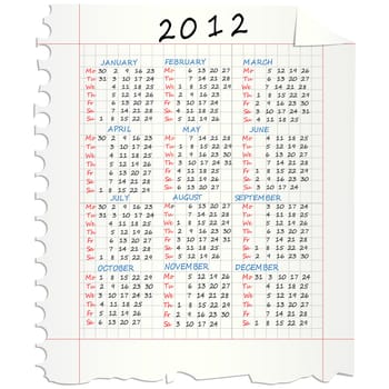 2012 Calendar on a squared mathematical paper