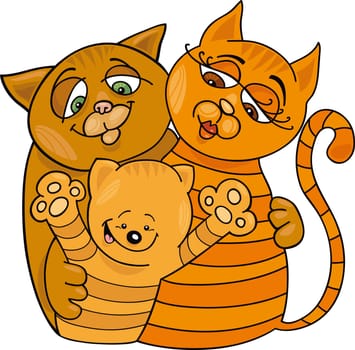 Cartoon illustration of happy cats family