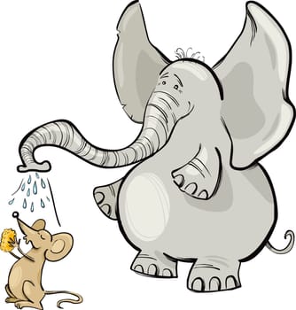 Cartoon illustration of mouse and elephant