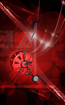 Digital illustration of hose reel trolley in colour background