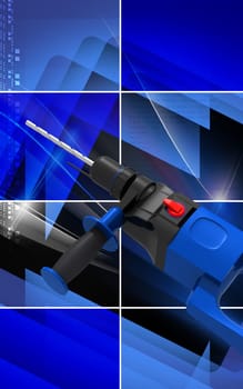 Digital illustration of hammer drill in colour background