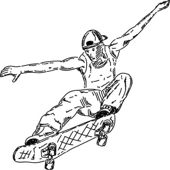 vector - young hidden boy with skate board, isolated on background