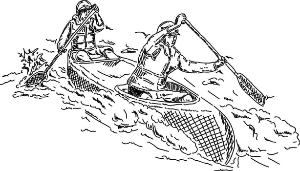 vector - canoeists paddling through white water