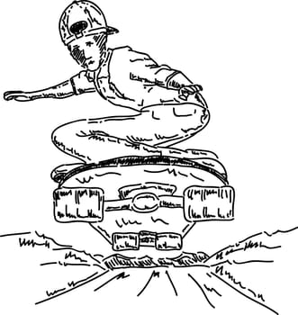 vector - young hidden boy with skate board, isolated on background