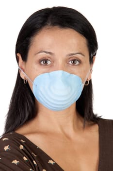 Worried girl with mask isolated over white