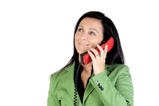 Businesswoman on the telephone isolated on white background