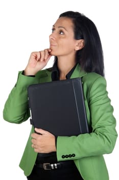 Businesswoman thinking isolated on a over white background