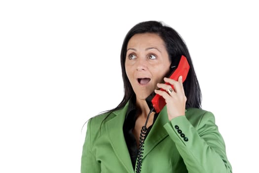 Businesswoman on the telephone isolated on white background