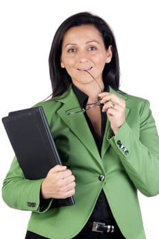 Businesswoman thinking isolated on a over white background