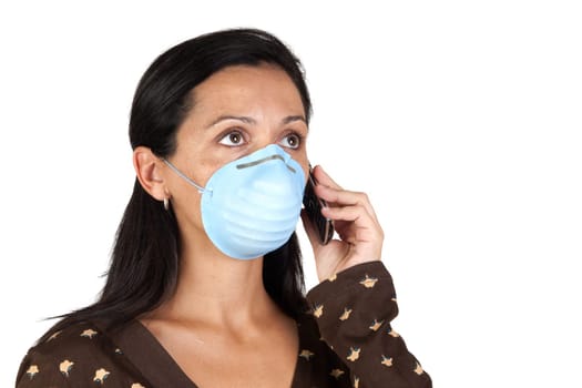 Brunette girl with mask isolated over white